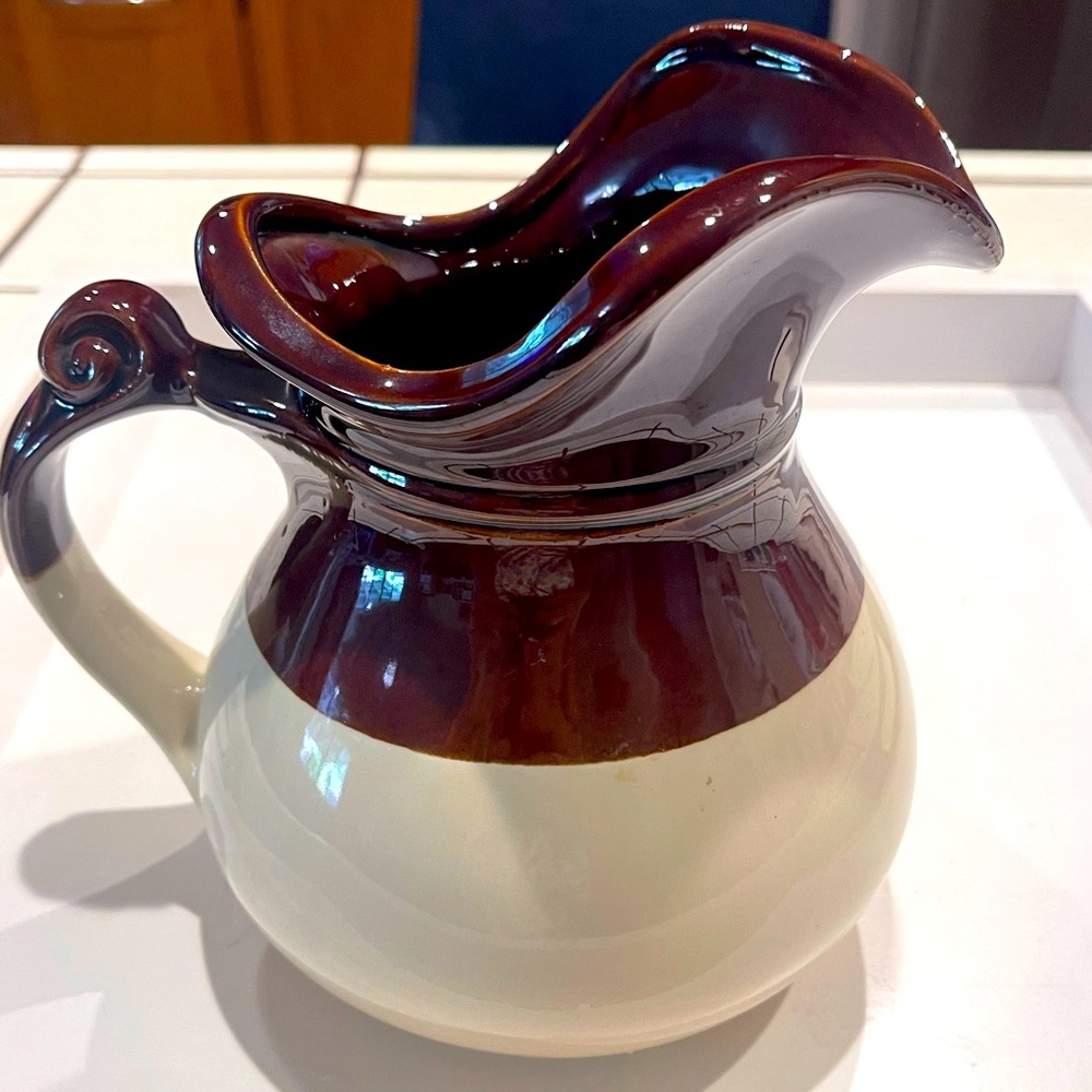 Mccoy Brown and White Pottery Pitcher